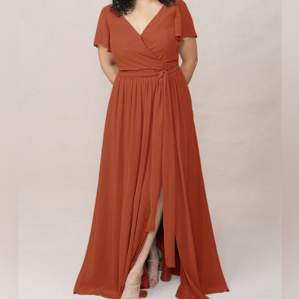 Revelry Harper Chiffon Faux Wrap Dress Bridesmaid Rust Unalterd Size 20